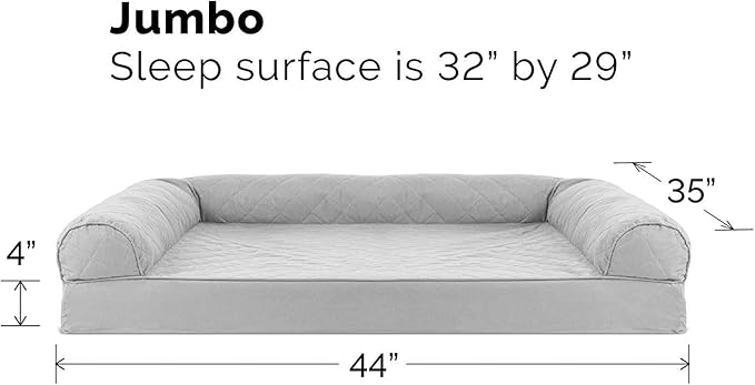 Furhaven Cooling Gel Dog Bed for Large Dogs w/ Removable Bolsters & Washable Cover, For Dogs Up to 95 lbs - Quilted Sofa - Silver Gray, Jumbo/XL-Mewly Pet