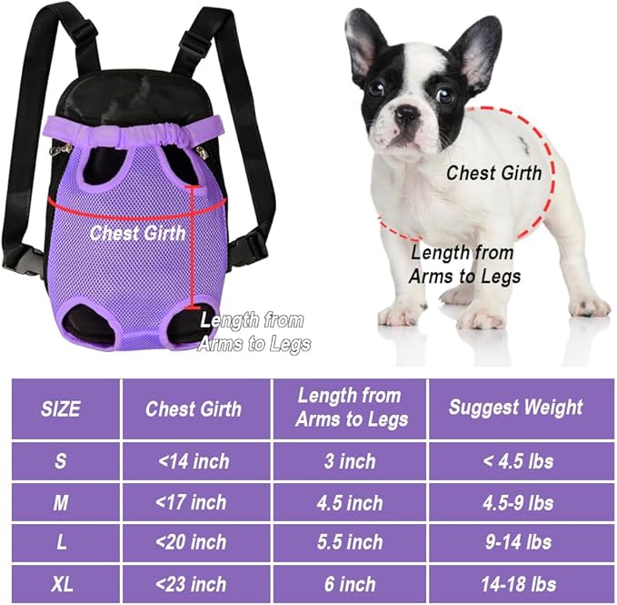 FEimaX Dog Carrier Backpack Pet Legs Out Front Cat Travel Bag, Adjustable Puppy Backpacks Carriers Hands-Free for Small Medium Dogs Cats Hiking Traveling Camping Daily Walking (X-Large, Purple)-Mewly Pet