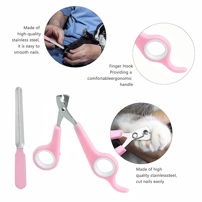 7-Piece Small Pet Grooming Kit: Brush, Nail Clippers, Hair Remover, Shampoo Brush with Hand Strap for Rabbits, Hamsters, Bunnies-Mewly Pet