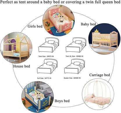 Bed Canopy for Girls with Star Lights,Princess Canopy Bed Curtains Mosquito Net with Gold Star for Girls Room Decor, Canopy for Bed Twin Single Full Queen Size Bed (Pink)