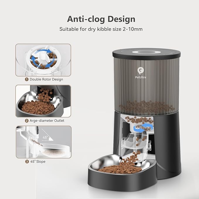 Automatic Cat Feeder: 4L Timed Cats Food Dispenser Programmable 1-6 Meal for Cat and Small Medium Dog- Auto Pet Feeder Easy to Set Up Dual Power Supply with Desiccant Bag| Detachable Washable-Mewly Pet