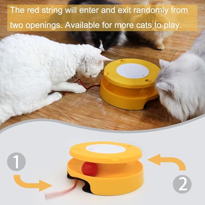 LASOCUHOO 2-in-1 Automatic Cat Toy with Track & Jumping String – Interactive Electric Toy with Rolling Balls & Bell, Battery-Powered (3 AA), Auto Shut-Off for Multi-Cat Play-Mewly Pet