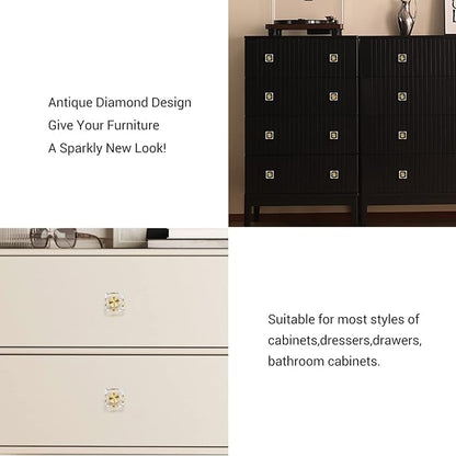 6-Pack 1-1/4-Inch White Cabinet Glass Crystal knobs Brass Drawer Round Knobs Dresser Pulls, Gold Hardware Kitchen Closet knobs for Bifold Doors (Square-1.2inch, 6-Pack)