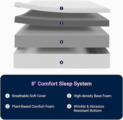 Avenco Twin Size Mattress 8 Inch, Memory Foam Twin Mattress in a Box for Comfort Sleep & Pressure Relief, CertiPUR-US Certified for Medium Firm Mattresses