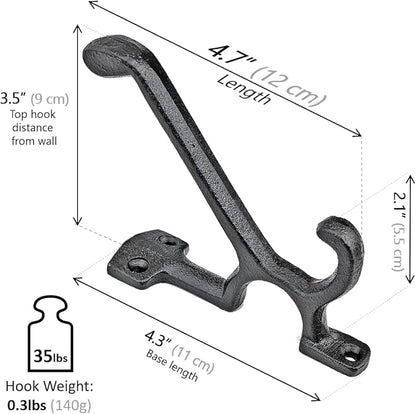 5 Pack Decorative Cast Iron Heavy Duty Double Hooks, Wall Mounted Coat Hooks, Vintage Inspired (Antique Black) (Type-7 Type)