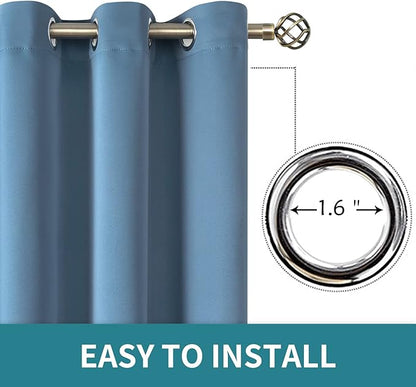 BGment Blackout Curtains for Bedroom - Grommet Thermal Insulated Room Darkening Curtains for Living Room, Set of 2 Panels, Each 46 x 72 Inch, Faded Denim