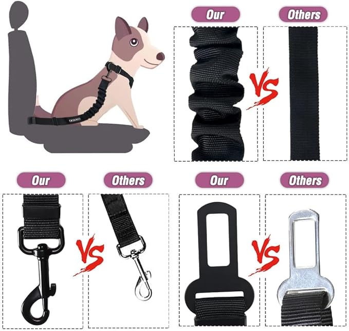 COOYOO Dog Seat Belt,Retractable Dog Car Harness Seat Belt for Car Adjustable Nylon Pet Safety Seat Belts Heavy Duty & Elastic Bungee Buffer-Mewly Pet