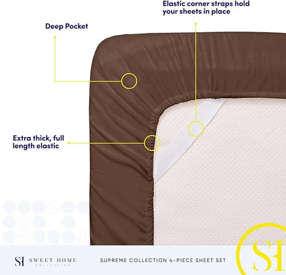 Twin Sheets - Breathable Luxury Sheets with Full Elastic & Secure Corner Straps Built In - 1800 Supreme Collection Extra Soft Deep Pocket Bedding Set, Sheet Set, Twin, Brown