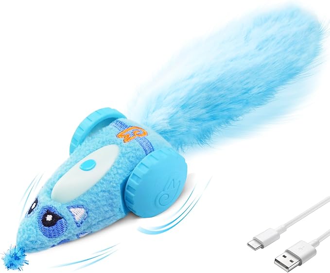 Migipaws Automatic Cat Toys, Plush Cat Mouse Toy, Interactive Toy for Indoor Cats, Smart Moving Kitten Toy, Rechargeable (Blue)-Mewly Pet