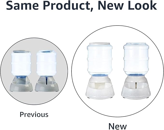 Amazon Basics Automatic Dog Cat Water Dispenser Gravity Feeder Set, Pack of 2, Small, 6-Pound Food Capacity, 1-Gallon, Gray-Mewly Pet