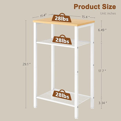 Hoctieon 2-Set 3 Tier End Table, Telephone Table Set of 2, Tall Side Table with Storage Set of 2, Small Nightstand for Small Spaces, Metal Frame, White and Yellow Oak
