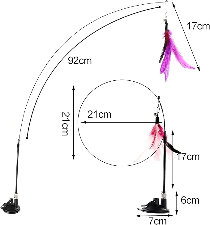 Cat Feather Toys Interactive Cats - Dorakitten Cat Powerful Suction Cup Handheld Teaser Wand Toy and 5PCS Replacement Feather with Bell for Kitty Kitten Scratching Exercise Indoor-Mewly Pet