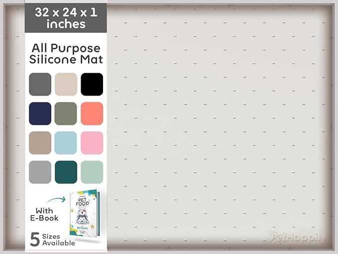 32x24x1” XL Dog Food Mat - All Purpose Under Sink Liner, Washer and Dryer Covers for The Top, Silicone Griddle Mat for Blackstone - Raised Edges Dog Mat for Food and Water Prevent Spill, Waterproof-Mewly Pet