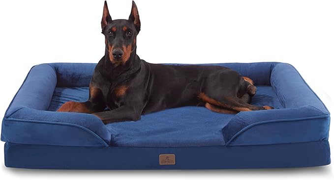 Bedfolks Orthopedic Dog Bed, Waterproof Dog Sofa Bed for Extra Large Dogs, Egg Foam Pet Couch Bed with Removable Washable Cover and Nonslip Bottom, Navy Blue-Mewly Pet