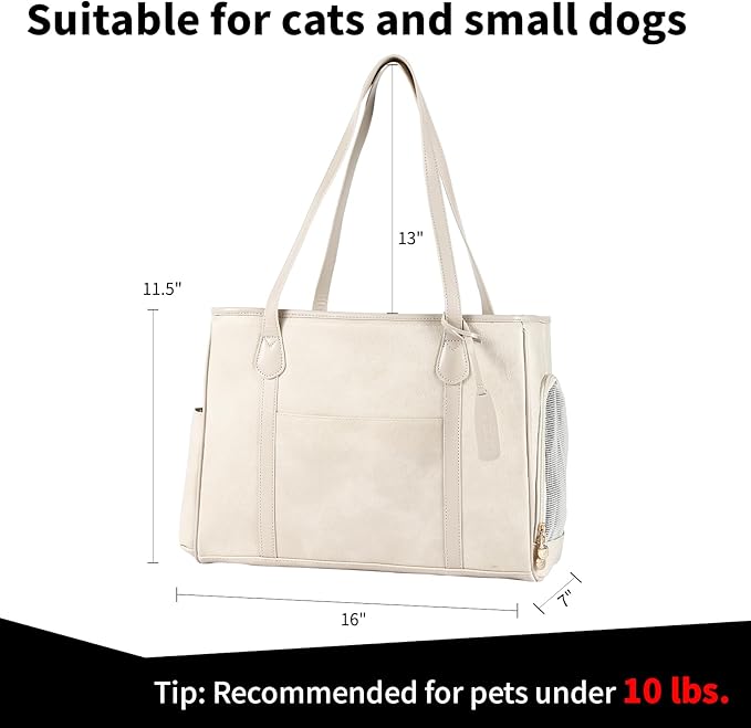 Stylish Dog Purse Carrier, Leather Pet Carrier Bag for Small Dogs Cats Puppy, Airline Approved Soft-Sided Carrier Beige-Mewly Pet