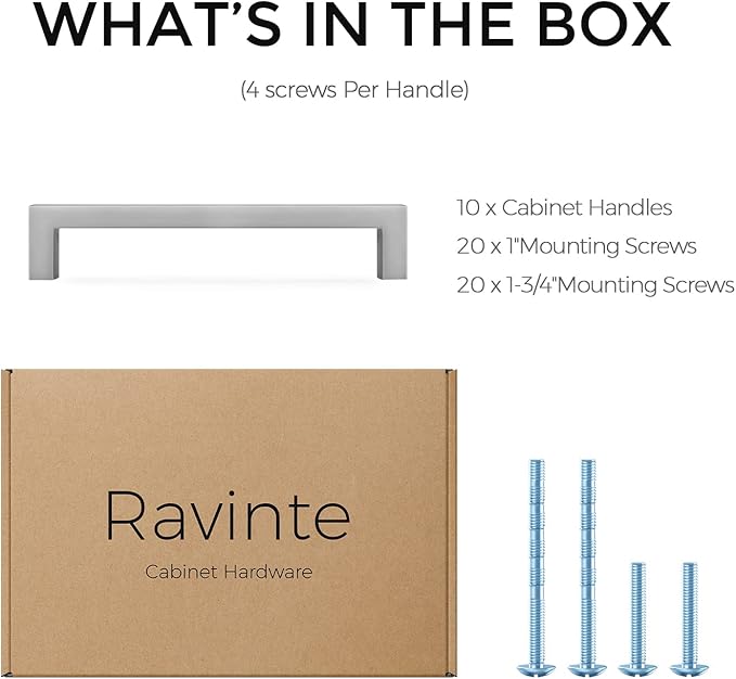 Ravinte 10 Pack Solid 5 Inch Center to Center Slim Square Bar Dresser Drawer Handles Kitchen Cabinet Handles Brushed Nickel Drawer Pulls Kitchen Cabinet Hardware Pulls