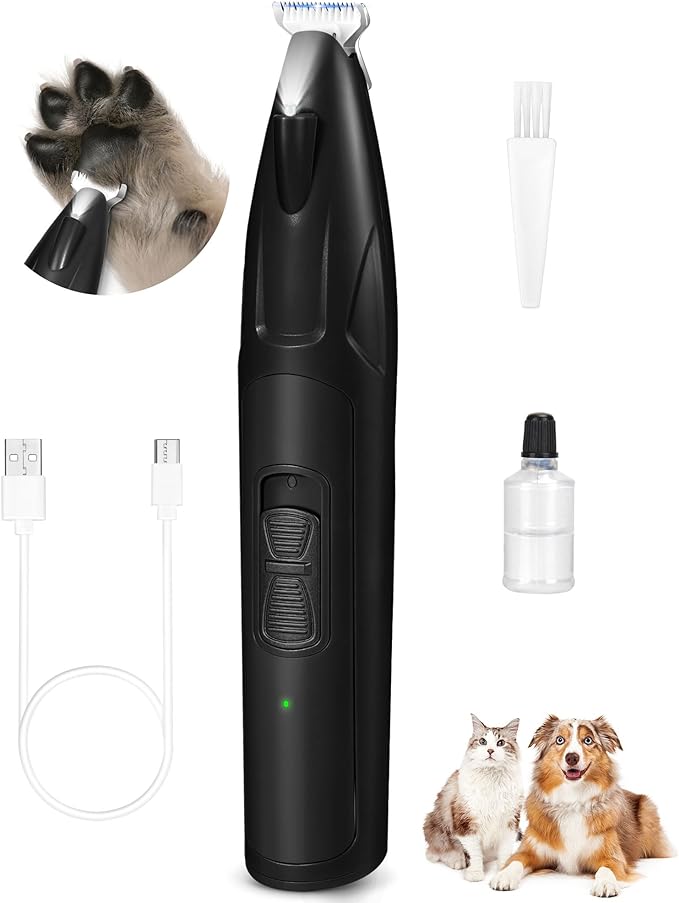 LEYOUFU Dog Clippers for Grooming, 2 Speed Dog Paw Trimmer with LED Light, Rechargeable Low Noise Pet Shaver for Trimming Dogs Cats Hair Around Paws, Eyes, Ears, Face, Rump (Black)-Mewly Pet