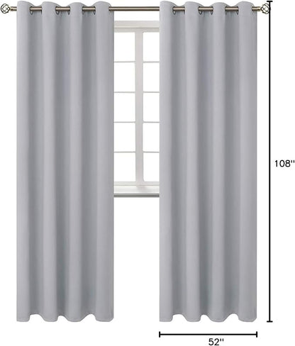 BGment Room Darkening Curtains 108 Inches Long - Grommet Thermal Insulated Drapes Window Treatment Curtains for Bedroom, 2 Panels, 52 x 108 Inch, Light Grey