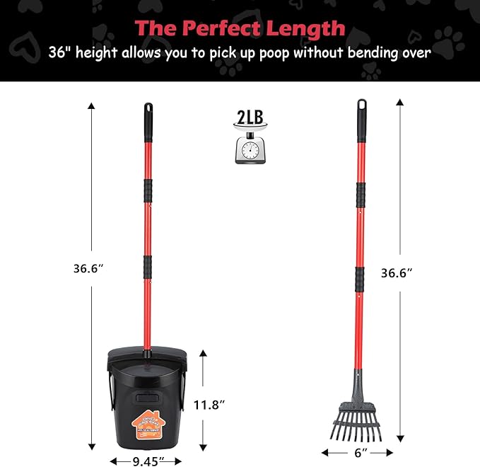 Pooper Scooper Large Swivel Bin & Rake for Large & Small Dogs Non-Breakable Dog Poop Scooper with 20 Waste Bags Easy to Clean Pet Waste Use on Grass, Dirt or Gravel - Pet Supplies-Mewly Pet