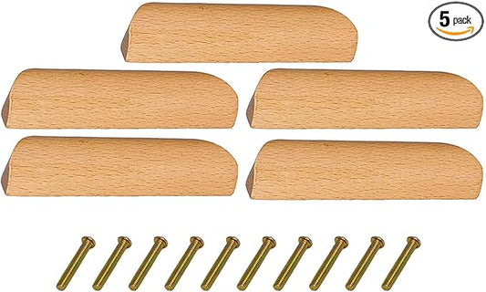 Mysummer 5PCS Wooden Handles Solid Handle for Drawers Clear Coated Smoothly Hole Distance 3.78 inch for Furniture Wardrobe Cupboard Closet Drawer Handle Pull (Clear Painted)