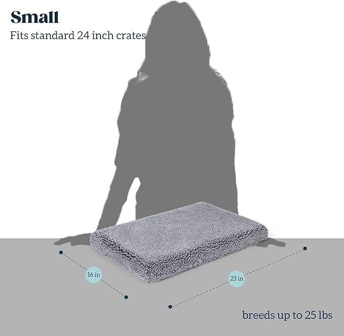 Stoutwool 4" Indestructible Dog Bed - Orthopedic Chew Proof Dog Crate Pad - Fluffy Kennel Mat for Aggressive Chewers - Ideal for Small Breeds & Fits 24-Inch Crate - 23"x16", Charcoal-Mewly Pet