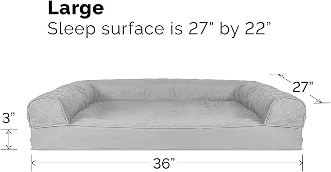 Furhaven Cooling Gel Dog Bed for Large/Medium Dogs w/ Removable Bolsters & Washable Cover, For Dogs Up to 55 lbs - Quilted Sofa - Silver Gray, Large-Mewly Pet