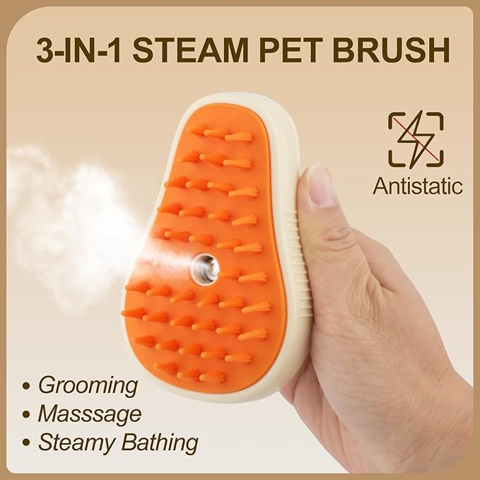 Cat Steam Brush, 3 in 1 Cat Steamy Brush, Silicone Massage Grooming Comb, Pet Hair Cleaning Misting Comb for Kittens(Avocado White)-Mewly Pet