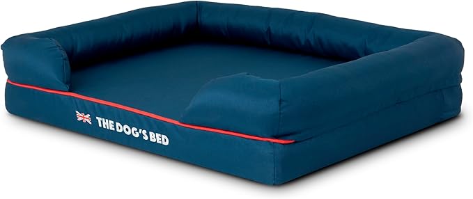 The Dog’s Bed Orthopedic Dog Bed Medium Blue Oxford with Red Trim UK Flag Dog Bed 30x23.5, Memory Foam, Pain Relief, Post Surgery, Lameness, Veterinary Approved, Waterproof Washable Cover Cover-Mewly Pet