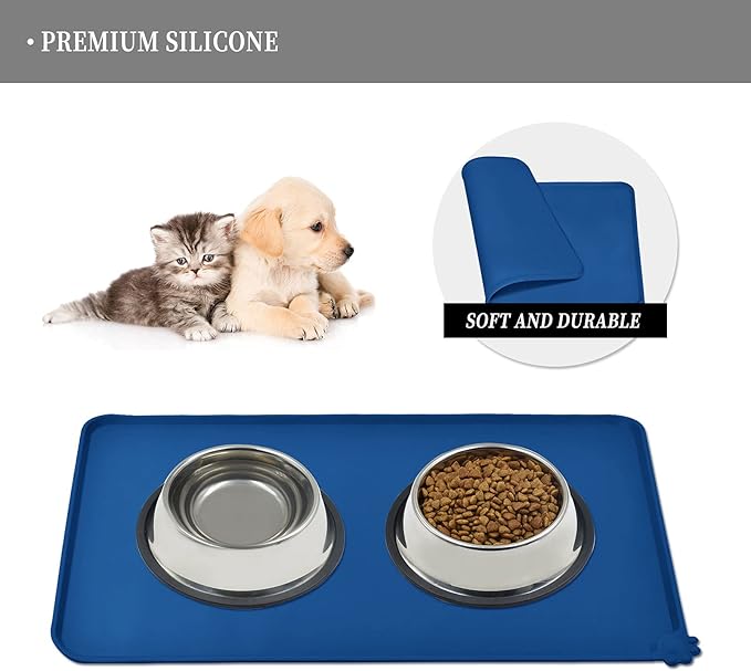 Waterproof Pet Feeding Mat with High Raised Edges, Heavier and Thicker Placemats for Cat Dog Water Bowl with BPA Free, Dogs Cats Food Mats for Messy Drinkers to Prevent Spill and Protect Floors-Mewly Pet
