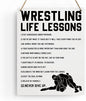 Wrestling Life Lessons Wooden Hanging Sign Inspirational Wrestling Wall Art Decor, Wrestling Wall Hanging Decor Signs for Home Office Bedroom Decoration 8x10 Inches