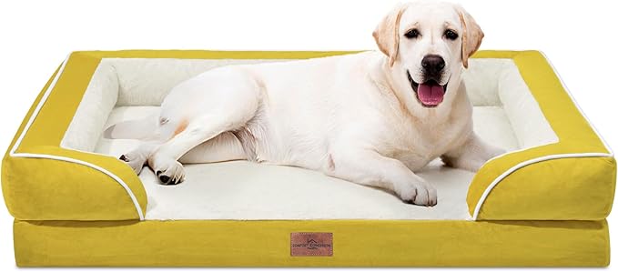 Comfort Expression Orthopedic Dog Beds, Jumbo Dog Bed for Extra Large Dogs, Waterproof Dogs Beds, PV Washable Pet Sofa Couch with Removable Cover & Non-Slip Bottom(Jumbo,Spicy Mustard)-Mewly Pet