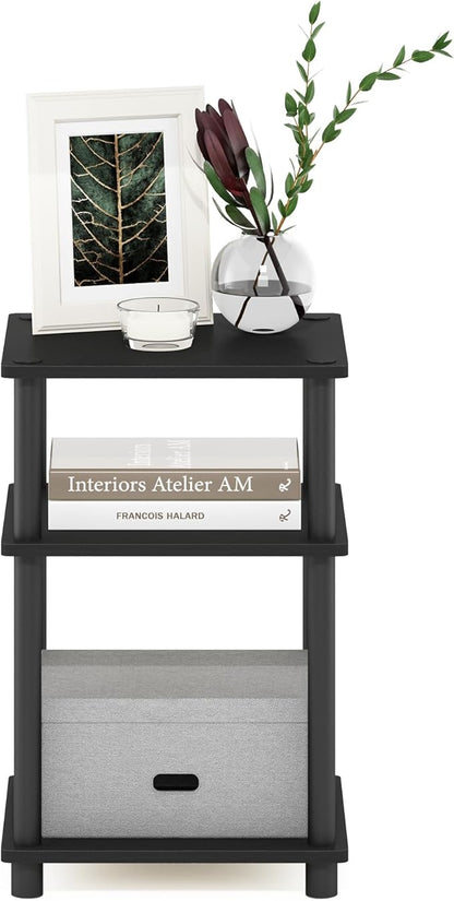 Furinno JUST Side Table, 3-Tier End Table, Open Shelves Night Stand, Bedside Table, Toolless Assembly, for Living Room, Bedroom, Bathroom, Americano