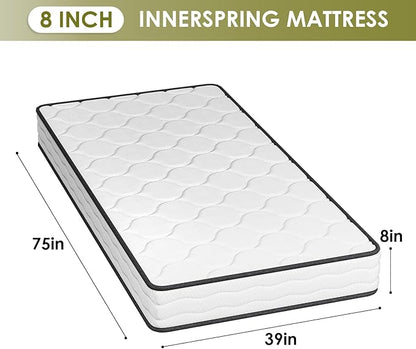 PayLessHere | 8 Inch Twin Mattress | Medium Firm Hybrid Mattress | White | with High-Density Foam and Breathable Cover | Pocket Spring Design, Pressure Relief | Bed in a Box, CertiPUR-US Certified