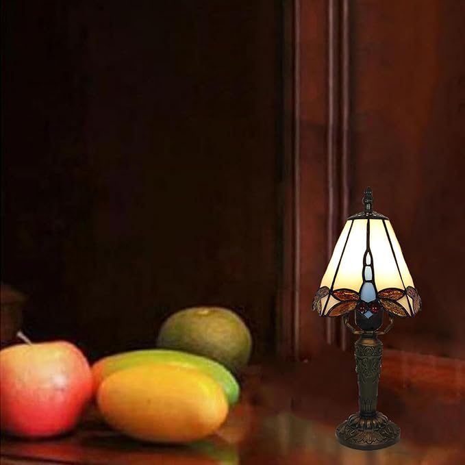 Tiffany Small Table Lamp 3-Way Color Temperatures Dragonfly Stained Glass Table Lamps for Living Room, Bedroom Bedside Nightstand Night Light Home Office Desk Lamp+LED Bulb,6X6X12.5Inch