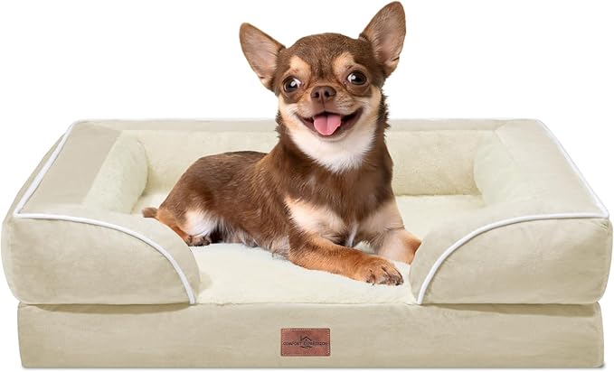 Comfort Expression Small Dog Beds Waterproof Orthopedic Foam Dog Sofa Beds for Small Dogs Comfy Pet Bed with Washable Removable Cover & Non-Slip Bottom(X-Small,Beige)-Mewly Pet