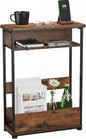 Vintage Narrow Side Table with Storage Shelf, 3 Tier Slim End Table Modern Sofa Table for Narrow and Small Spaces, 24.6 Inch Height Bedside Table Small Nightstand with Magazine Rack/Brown
