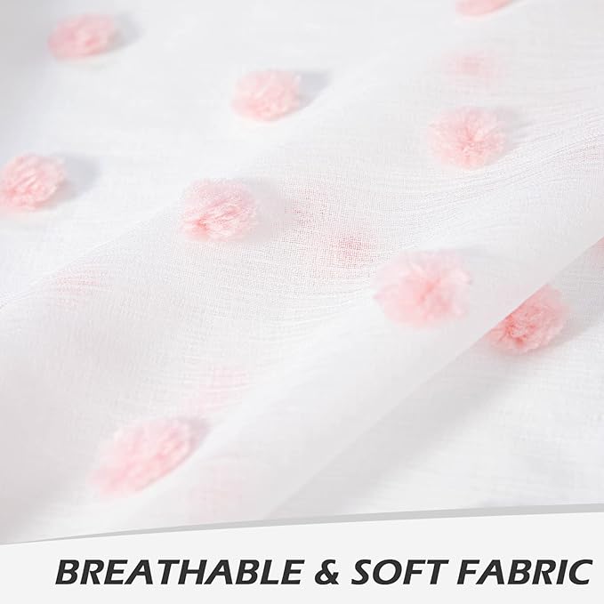 MYSKY HOME 45 Inches Kitchen Curtains Small Window Curtains for Bathroom Cafe Bedroom Pink Pom Pom White Sheer Curtains for Nursery Room Rod Pocket 2 Pieces Drapes 52 x 45 inch Length