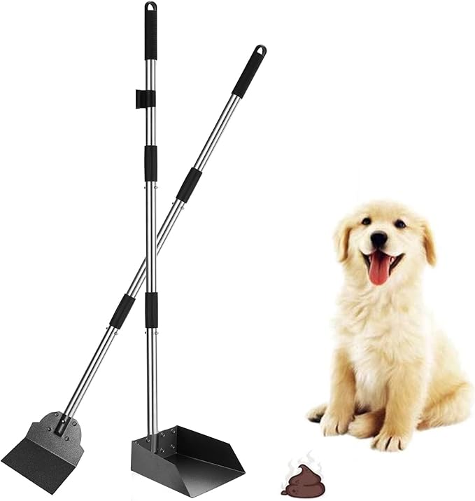 SCENEREAL Dog Pooper Scooper for Yard - Tray & Spade Set, Long Handle Metal Detachable Poop Scooper for Large Medium Small Dogs, Pet Waste Removal Scoop with No Bending for Outdoor Grass, Dirt Gravel-Mewly Pet