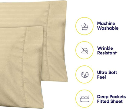 Dobby Stripe Queen Sheets - 6 Piece 1500 Supreme Collection Fine Brushed Microfiber Deep Pocket Queen Sheet Set Bedding - 2 Extra Pillow Cases, Great Value, Queen, Dobby Sage