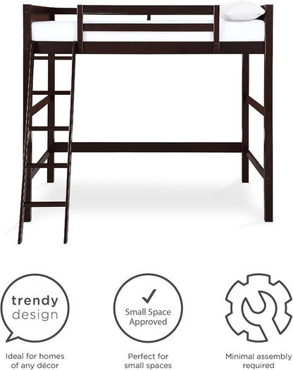 DHP Denver Full Size Loft Bed, Espresso Finish, Sturdy Wood Construction, Space-Saving Design, Kids Loft Bed