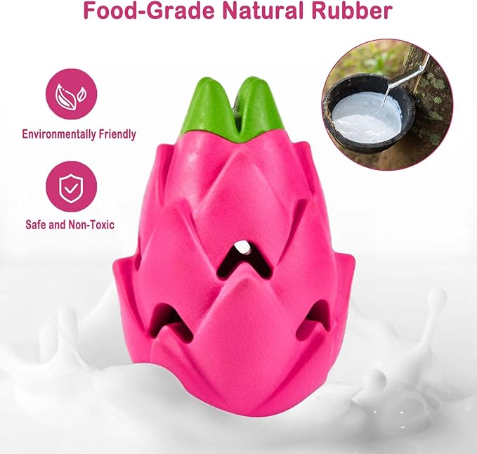 AUSCAT Dog Treat Dispensing Toys, Dispensing Puzzle Dog Toy for Aggressive Chewers, Rubber Dog Treat Dispenser, Interactive Stimulation Dog Food Toys, Pitaya Shape-Mewly Pet