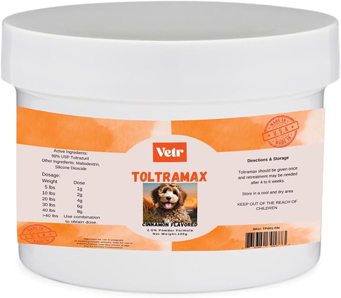Vetr's Toltramax Toltrazuril Powder for Horses, Dogs, Cats, 100g (2.5%, Cinnamon)-Mewly Pet