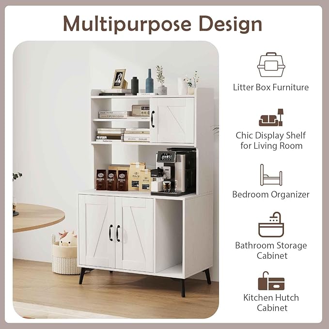 PETSITE Cat Litter Box Enclosure with Storage Shelf, 52 Inches Tall Modern Wooden Hidden Litter Box Furniture with Storage Shelving, Ideal for Indoor Cats (White)-Mewly Pet