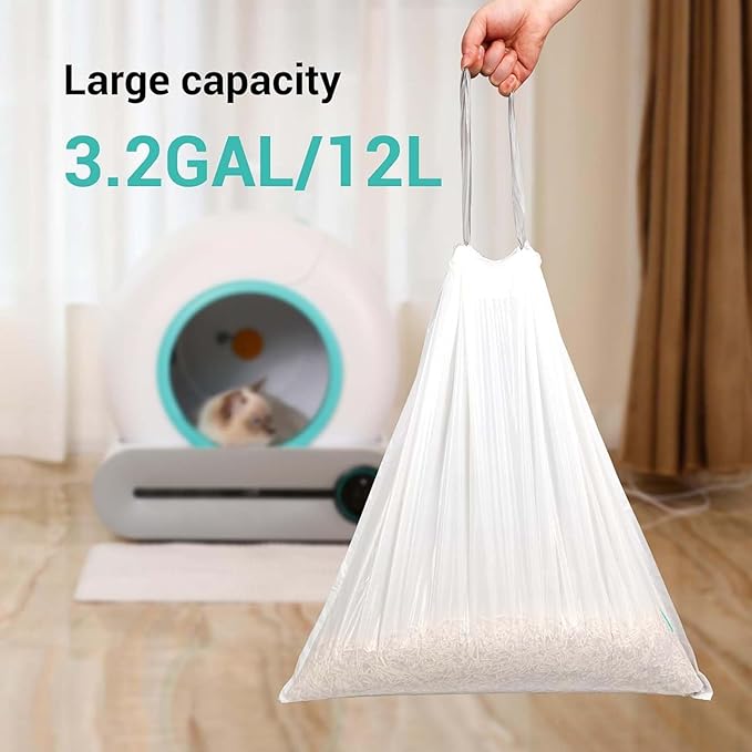 80 Count Waste Bags for Self-Cleaning Cat Litter Box, Replacement Extra Large Cat Litter Box Liners, 4 Rolls Drawstring Trash Bags for Robot, 20 x 18 Inches（4 Packs/80 Counts）-Mewly Pet