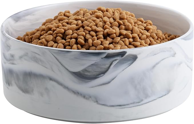 Dog Bowl Ceramic for Medium Large Breed, Heavy Weighted Dog Food Water Feeder Dish,8 in Non - Slip Modern Cute Extra Big Porcelain Pet Bowl Maze Marble Grey-Mewly Pet
