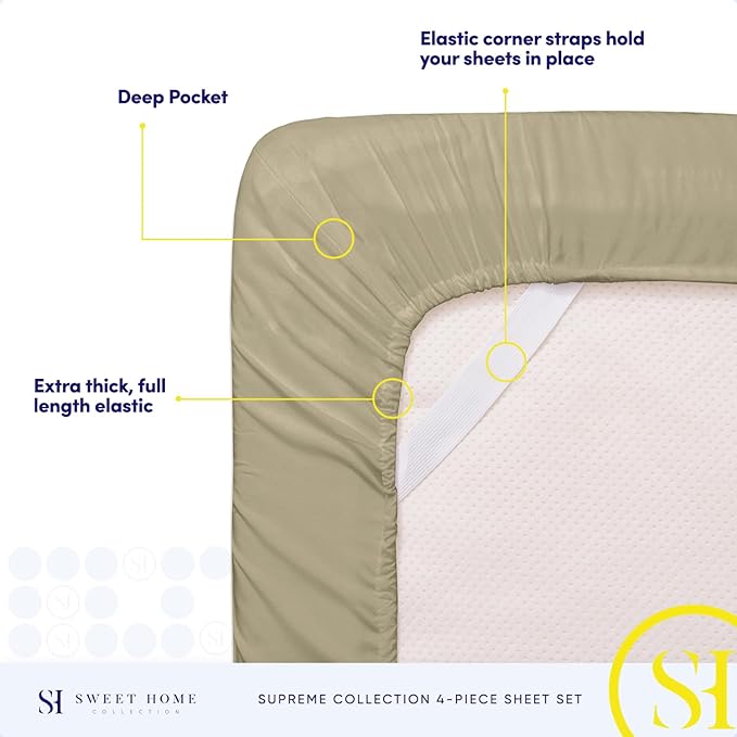 Twin Sheets - Breathable Luxury Sheets with Full Elastic & Secure Corner Straps Built In - 1800 Supreme Collection Extra Soft Deep Pocket Bedding Set, Sheet Set, Twin, Sage
