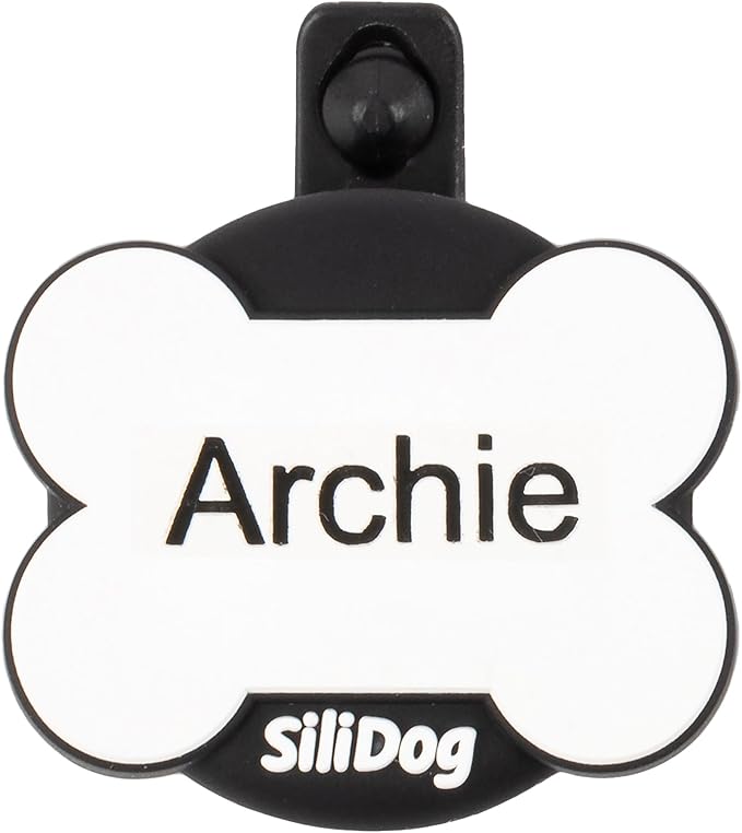 SiliDog AirTag Holder Silent Dog ID Tag – Personalized Engraved Silicone Pet Tag – Durable, Glow-in-The-Dark – White Bone-Mewly Pet
