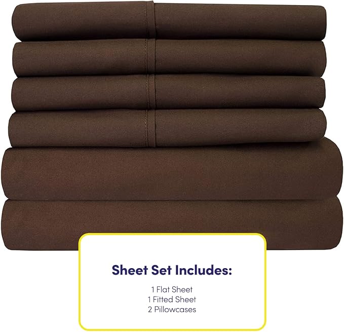 Twin Size Bed Sheets - 4 Piece 1500 Supreme Collection Fine Brushed Microfiber Deep Pocket Twin Sheet Set Bedding - 1 EXTRA PILLOW CASES, GREAT VALUE, Twin, Brown