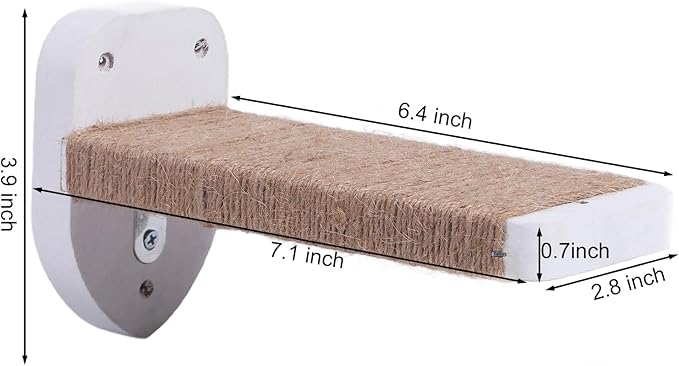 3pcs Wall Mounted Cat Steps, Climbing Furniture, Shelves With Hemp Rope Covered, Solid Wood Ladder for Playing and Climbing (Standard-White)-Mewly Pet