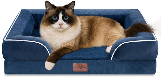 Comfort Expression Small Dog Beds Waterproof Cat Beds Orthopedic Foam Sofa Beds for Small Dogs Comfy Pet Bed with Washable Removable Cover & Non-Slip Bottom(XX-Small,Navy Blue)-Mewly Pet